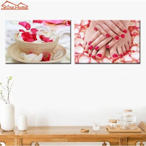 ShineHome-2pcs Canvas Printing Wall Painting Spa Body Nail Salon Massage Decorative Modular Wall Picture Art Panel Canvas Prints