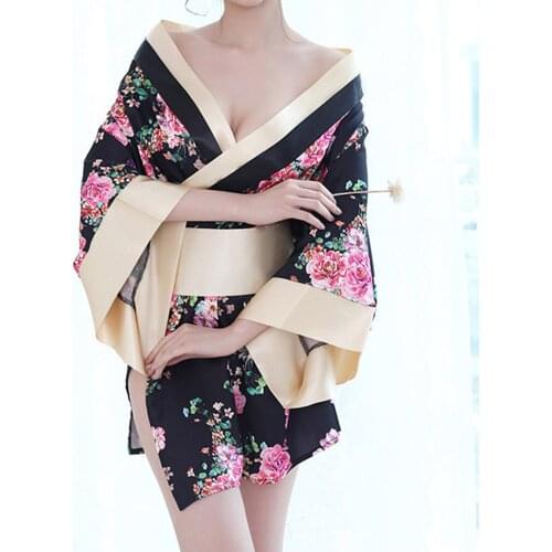 Japanese Kimono Bathrobe Sexy Pajamas Underwear Uniform Temptation Female Sleepwear Silk Robes for Women Kimono Cos Satin Robe