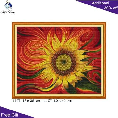 Joy Sunday Colorful Sunflower H845 14CT And 11CT Counted Stamped Home Decor Flower Needlework Needlepoint DIY Cross Stitch Kits