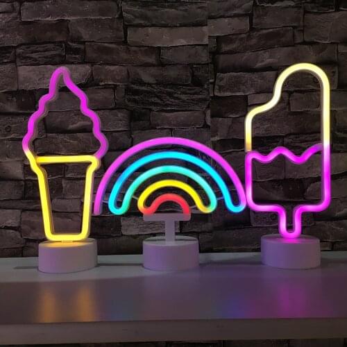 USB Battery Powered Creative LED Neon Light Sign Love Cat Rainbow Ice Cream Neon Lamp For Room Wall Wedding Anime Wall Party