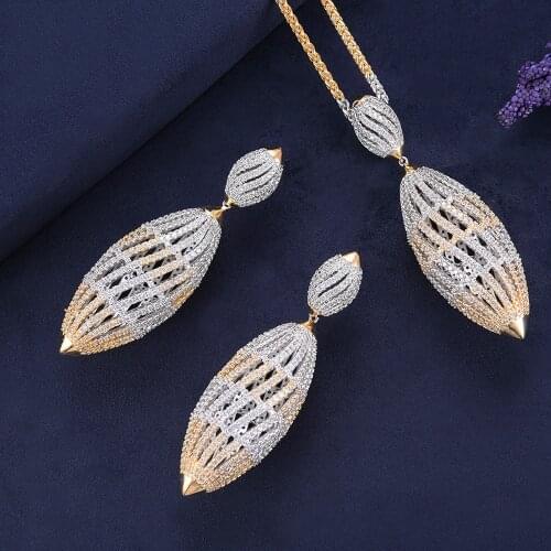 LARRAURI Design Fashion Pendant Chain Necklace Earrings Jewelry Sets Natural Crystal Women Prom Anniversary Engagemeny Jewelry