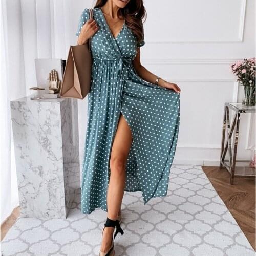Summer Fashion Sexy Polka Dot Women Dresses 2021 Casual Split Boho Ladies Long Dress Elegantes Beach Vacation Vestido De Mujer