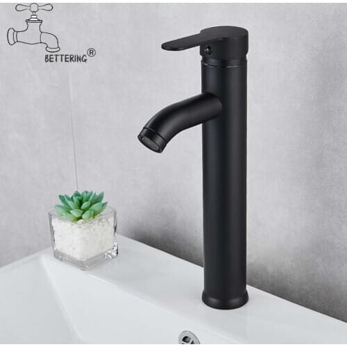 Bettering Matte Black Basin Sink Faucet Single Lever Hot Cold Water Tap Steam Deck Mounted Brass Bathroom Mixers Single Hole Tap