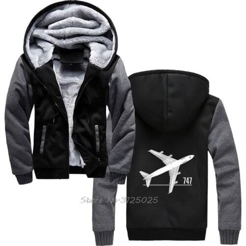 Graphic Letter hoodies Classic 747 Aircraft Airplane Cool Hoodie Men Winter Warm Thick Sweatshirt Streetwear Hoodies Harajuku