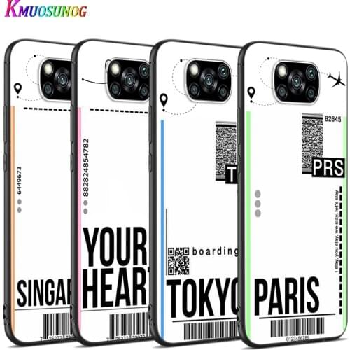 Fly Ticket Paris Tokyo For Xiaomi Poco X3 NFC M2 X2 F2 F3 C3 M3 F1 Pro Mi Play Mix 3 A3 A2 A1 6 5 Lite Soft Phone Case