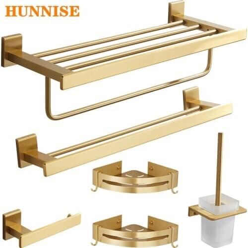 Bathroom Hardware Set of Brushed Gold Bath Hardware Set Quality SUS304 Stainless Steel Bathroom Hardware 50cm Bath Towel Rack