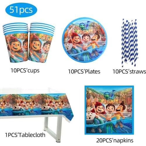 Disney Luca Disposable Party Tableware Set 7 Inch Paper Tray Paper Cup Paper Towel Cutlery Eet Combination