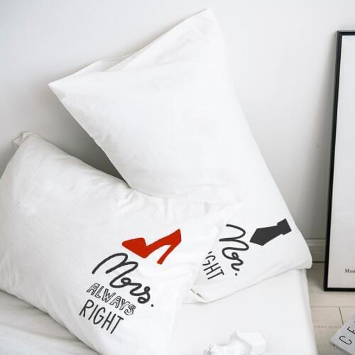 Custom Pillow Case Pillowcase 50x70 50x75 50x80 70x70 Decorative Pillow Cover White Mr&Mrs Bedding Drop Shipping