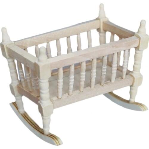 New Style Dollhouse Cradles Smooth Kids Gift Wooden Scale 1:12 Dollhouse Cradle Baby Crib for Decor Pretend Play Toys Supplies