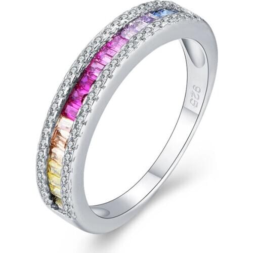 Charm 925 silver rings for women,Square Warm color rings,Two lines micro Clear zircon,engagement ring fine jewelry party gifts