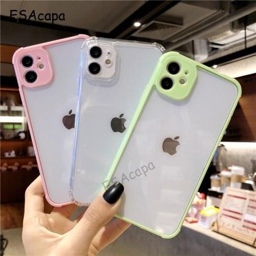 For iPhone 12 Pro Case Candy Color Protection Lens Anti-fall Phone Case For iPhone 12 11 XR SE Shockproof Transparent Back Cover
