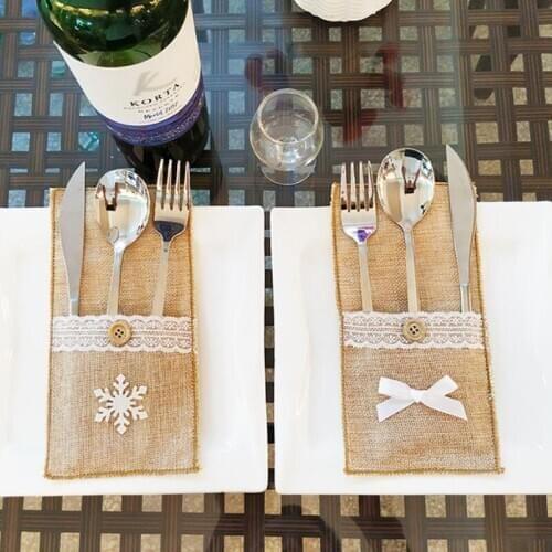 Christmas Decorations Cutlery Bag Linen Utensil Holders Knife Fork Bag Table Candy Bag Christmas Supplies LX8877