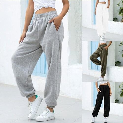 Casual Women Baggy Sport Pants Autumn Winter,Solid Elastic Waist Joggers Trousers Ladies Long Sweatpants Streetwear