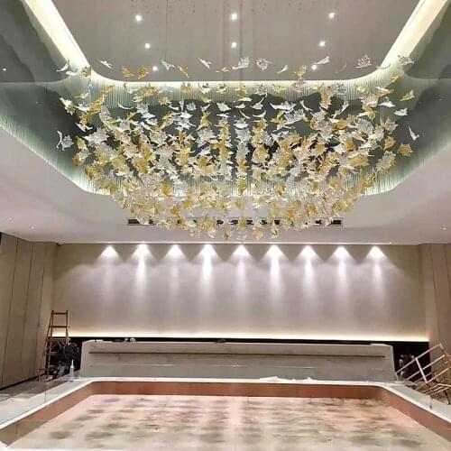 Modern Chandelier Staircase Maple Leaves Glass Lights For Villa Living Room Luxury Project Lighting Designer DIY Free Style