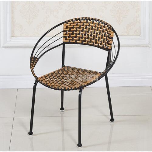 1Set 2pcs Rattan Weave Leisure Chair Simple PE Rattan Steel Frame Balcony Living Room Chair Moon Shape Backrest For Children S
