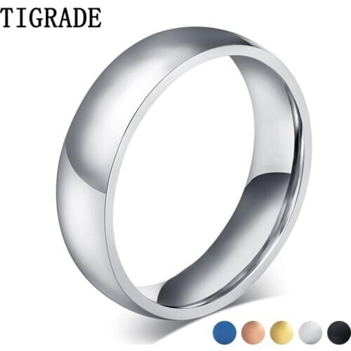 Tigrade Polished Simple Unisex Ring Titanium Men Finger Rings 6mm Black,Gold,Blue, Silver Color Available Wedding Lover Gift