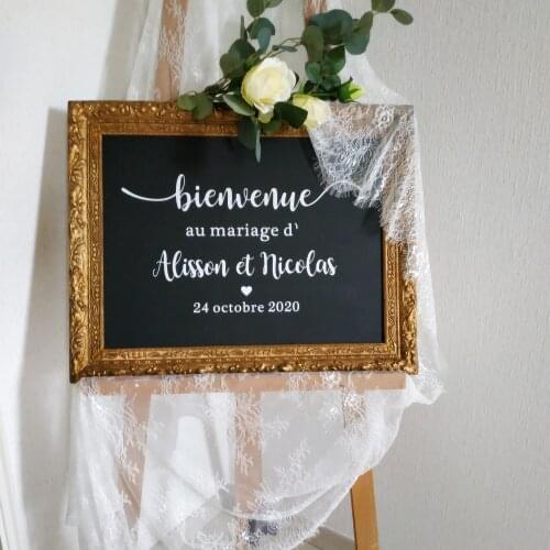 French Style Wedding Mirror Vinyl Decal Custom Names Wall Sticker Wedding Welcome Sign Vinyl Murals Romantic Mariage Décor