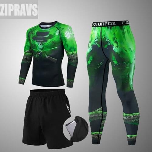 High-quality mens compression suit, long-sleeved sports 3-piece tights, fitness and fitness clothes, exercise running clothes