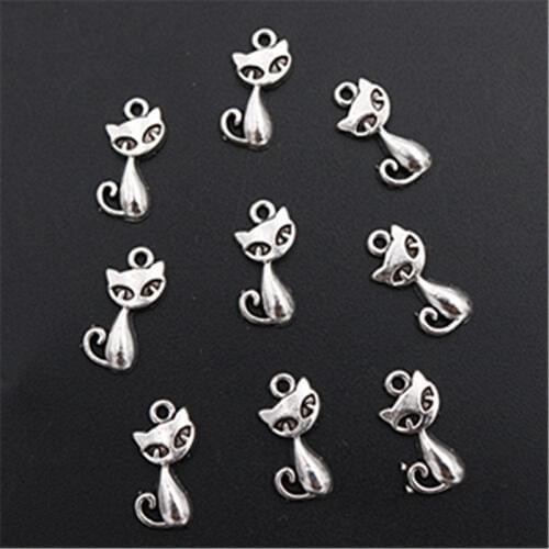 WKOUD 30pcs Silver Color mini cat Miss charm fashion necklace bracelet DIY metal jewelry handmade alloy pendants A1392