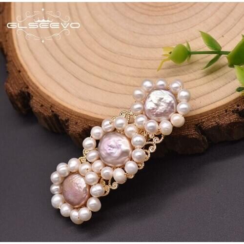 GLSEEVO Natural Freshwater Baroque Pearl Hairpin For Women Wedding Sun Flower China Air Express Luxury Jewelry GH0015