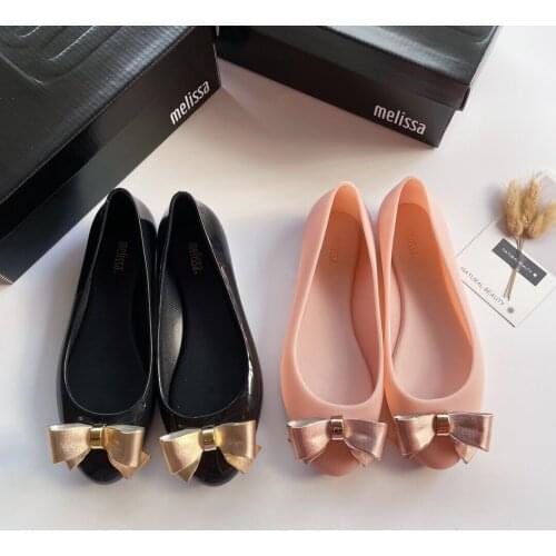 2021 Women Summer Jelly Sandals Gold Bow Princess Female Jelly Shoes Melissa Soft Bottom Anti-slip Beach Shoes SM057