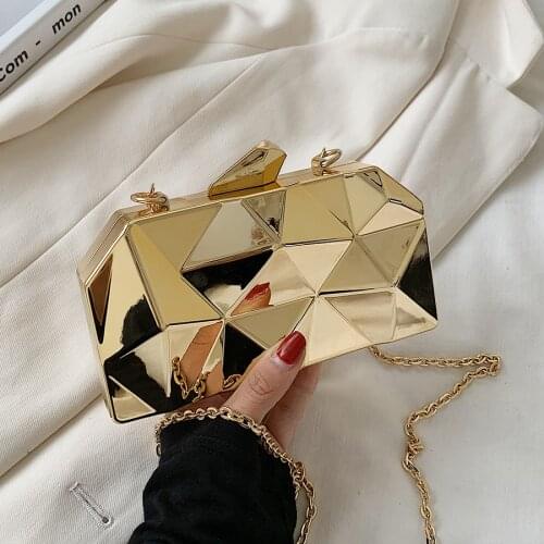 Gold Acrylic Box Geometric bags Clutch Evening Bag Elegent Chain Shoulder Bag for Women 2021 Handbag For Wedding/Dating/Party