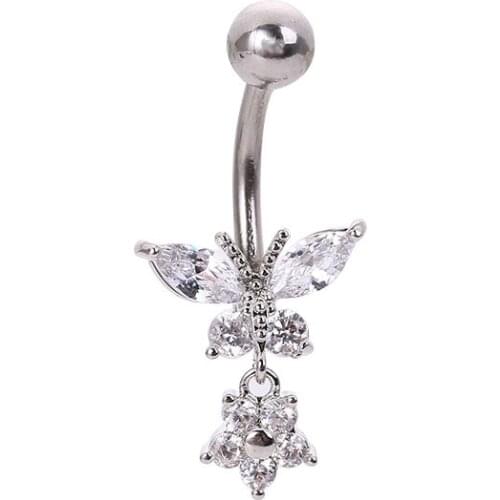 1 pc New Butterfly Zircon Fashion High Quality Surgical Steel Navel Piercing Belly Button Rings Belly Piercing Body Jewelry