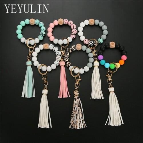 1pcs Colorful Silicone Beaded Bracelet Wrist Bangle Keychain For Women Girls Bag Silicone keychain Jewelry Accessories