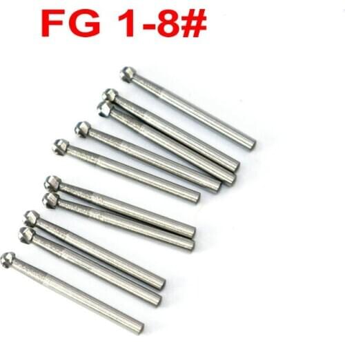 Dental FG Carbide Burs 1-8# Round Shape Tungsten Steel Burs 10pcs for High Speed Handpiece Endodontics Root canal Files