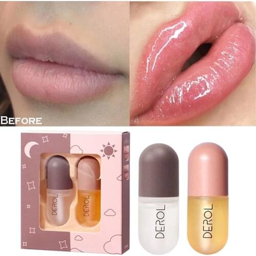 2pc/set Sexy Lip Plump Transparent Makeup Long Lasting Waterproof Moisturizer Winter Lip Plumper Extreme Gloss Lipgloss Lip Care
