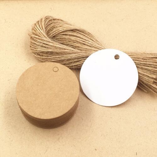 200 Pcs DIY White/brown Round Label Kraft Paper Tags Luggage Wedding Note Blank Price Hang Tag Kraft Gift +200 pcs strings