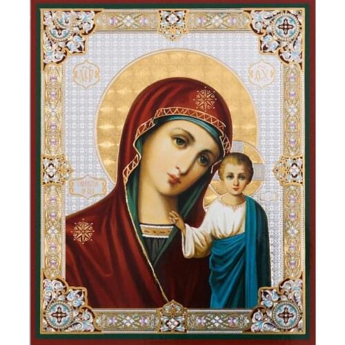 5d square round diamond painting Virgin and Child of Kazan Orthodox Christian Icon mosaic set diamond embroidery sale