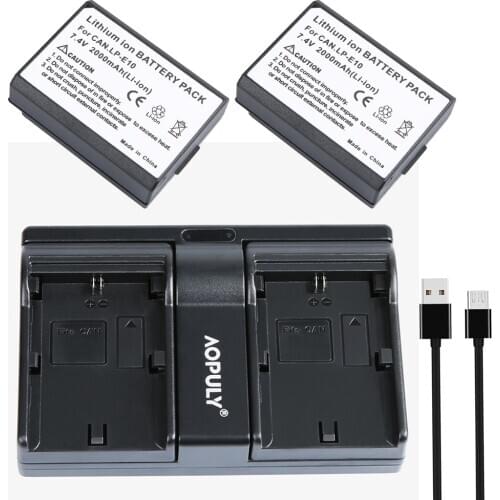 AOPULY 2 pcs LP-E10 LP E10 Camera Battery + USB Dual Charger For Canon EOS 1100D 1200D 1300D Kiss X50 X70 X80 Rebel T3 T5 T6