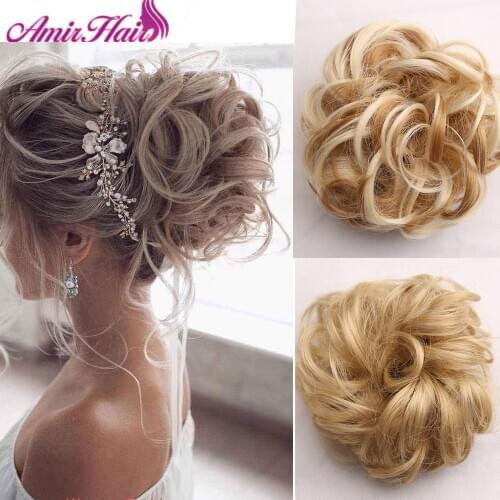 Amir Synthetic Flexible Hair Buns Curly Scrunchie Chignon With Rubber Hair Extensions Natural Black Brown Messy Bun Ponytails