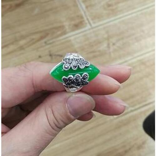 Free shipping Art 925 Sterling Silver Green Marcasite Ring Size 7/8/9/10 can choose