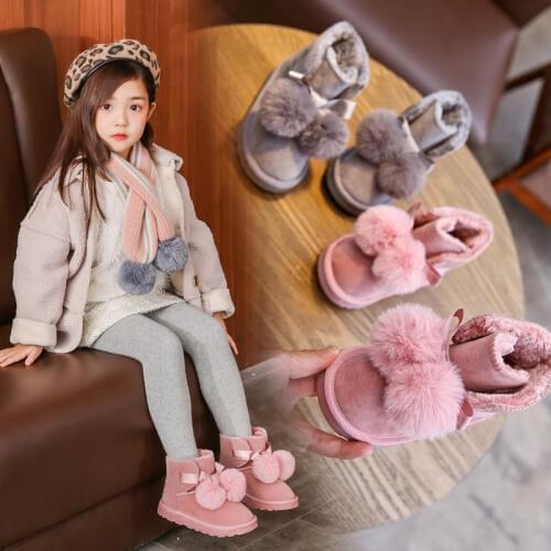Girls Snow Boots 2020 Fashion Winter Children Boot Little Big Kids Girl Warm Princess Flock Leather Boots Candy Shoes Sneakers