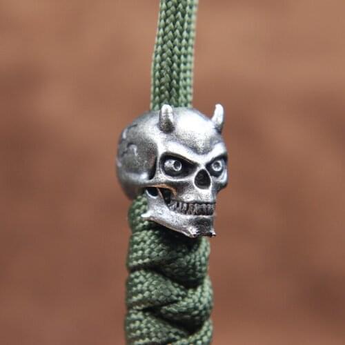 Demon Skull Head Knife Bead Lanyard Pendant Brass Horned Devil DIY Paracord Bracelet Keychain Accessories Umbrella Rope Hangings