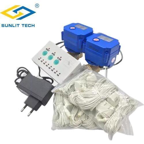 Russian Shipping Water Leakage Sensor Alarm with 2pcs DN15 Valve for Smart Home Water Flood Overflow Protection against Leaking