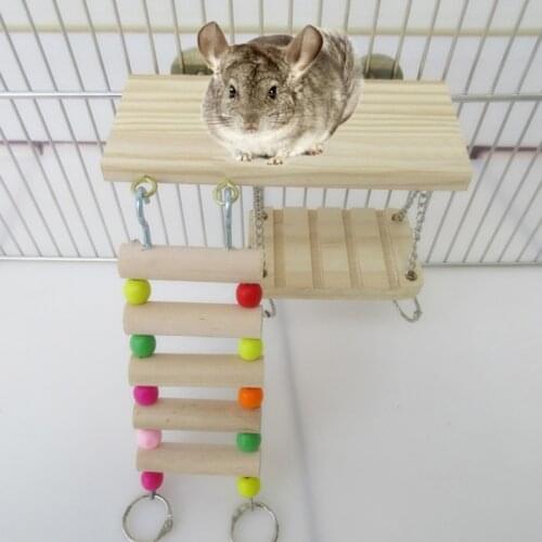 Hamster Wood Platform with Chew Toys Play Stand Chinchilla Climbing Ladder Swing Cage Accessories for mouse rat Gerbil
