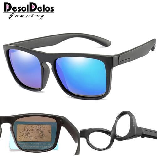 Children Square Polarized Sunglasses Kids Silicone Safe TR90 Sun Glasses Girls Boys UV400 Coating Mirror Gafas de sol