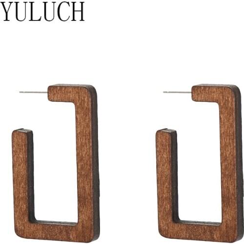 YULUCH Elegant wood for women Ear studs brown geometric shapes wooden jewelry ladies party art gifts wooden