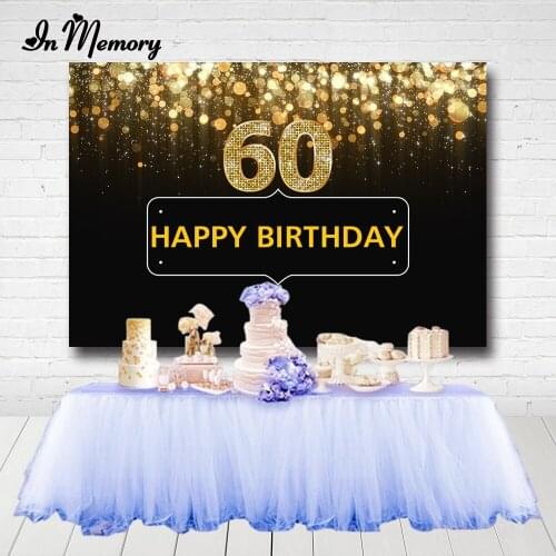 InMemory Black Gold Glitter Bokeh Adult Backdrop Woman Happy 60th Birthday Party Photography Background Customized Photo Studio