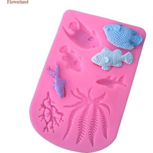 Innovative Cake Decorating Tools Marine Series Fondant Cake Silicone Mold Fish Pattern Silicone Molds DIy Chocolate Biscuit Mold