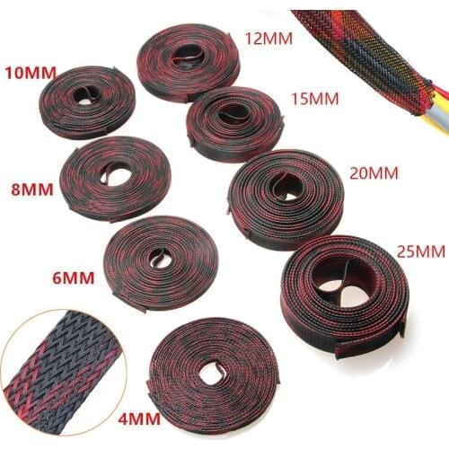 5/10M Insulation Red&Black Braided Sleeves 4/6/8/10/12/15/20/25mm Tight PET Expandable Cable Sleeve Wire Cable Protection