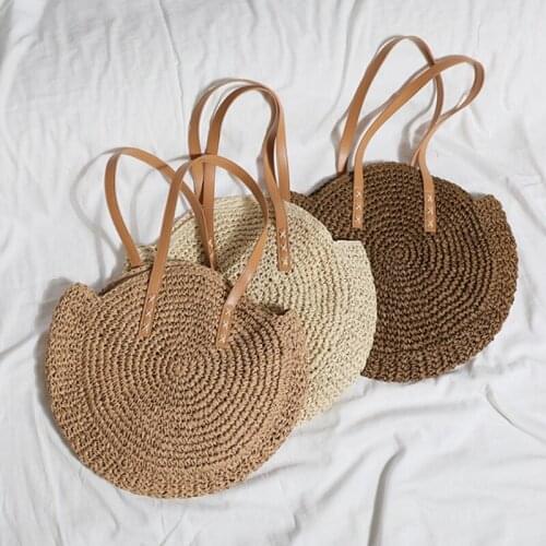 N7MF Round Straw Beach Bag Vintage Woven Shoulder Bags Rattan Bohemian Summer Vacation Casual Handbag