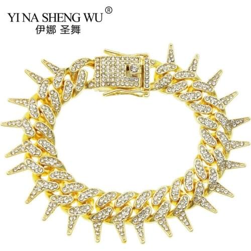 Iced Out Barbed Wire Bracelet 8inch Cubic Zirconia Cuban Chains Rhinestone Bracelet Hip Hop Jewelry For Men Women Accessories