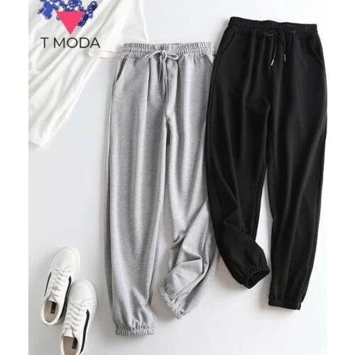 T MODA 2021 Summer Fashion Women Pants Gray Cargo Strethy Waist Pants Loose Trousers Joggers Female Sweatpants Streetwear Pants