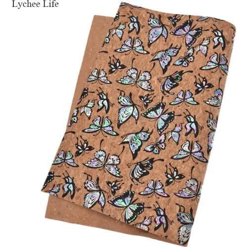 Lychee Life Butterfly Printing A4 Cork Cloth Hamdmade Sewing Decoration Multicolor Soft Fabric Clothes Sewing Accessories