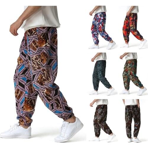 Baggy Cotton Men Harem Pants with Pocket Men Hip-hop Harem Pants Wide Leg Trousers Casual Vintage Men Pants