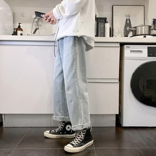 Men\s Denim jeans spring autumn 2021 new style light blue waistband Korean casual pants loose fashion trend wild harem pants